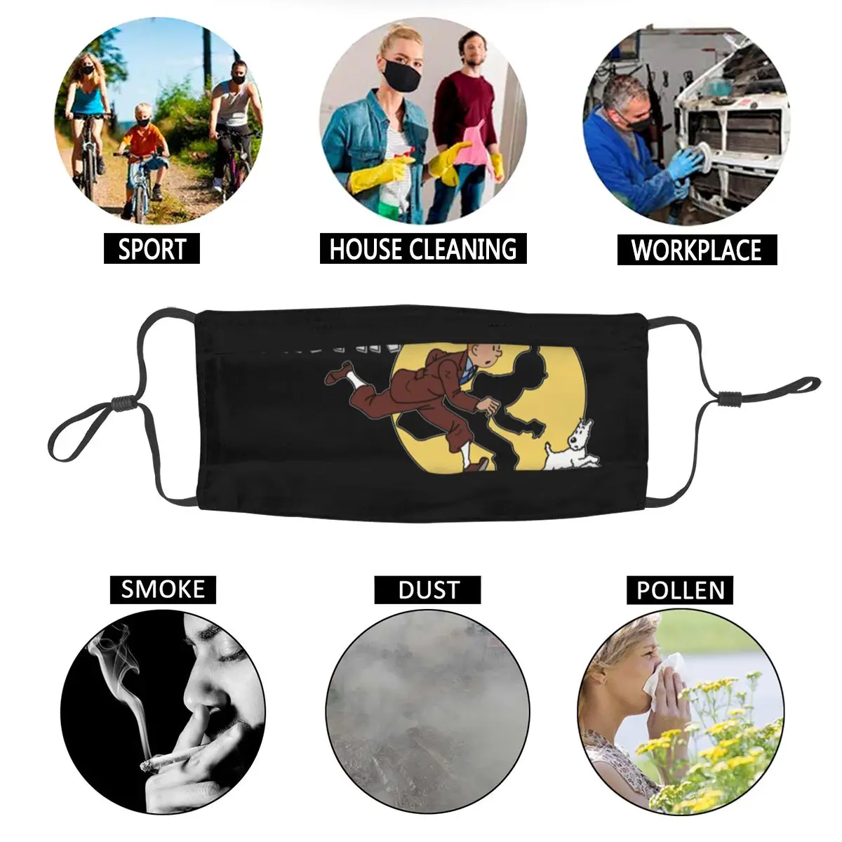 

Unisex Face Mouth Mask The Adventures Of Tintin Fashion Anti Bacterial Dust Protection Cover