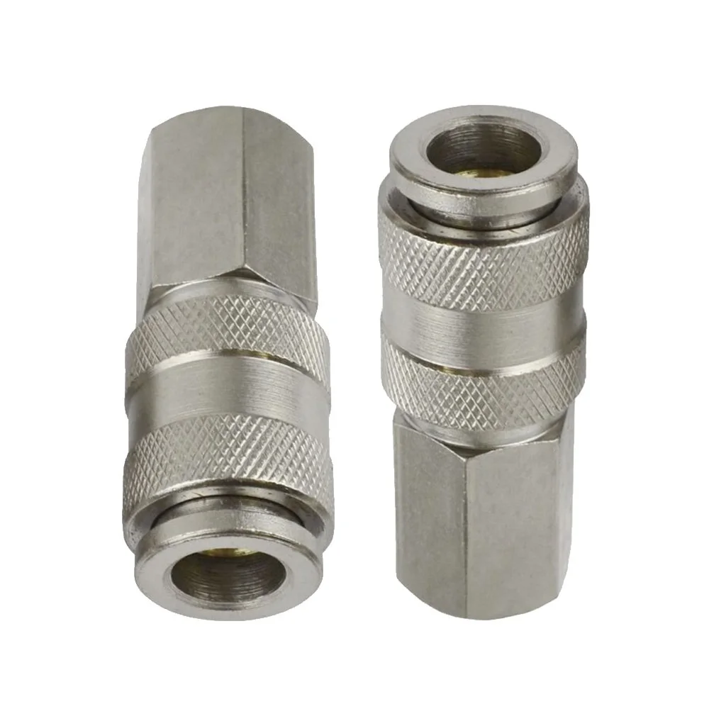 

Air Line Pneumatic Connector Hose Connector Female 2 pcs Fitting Silver