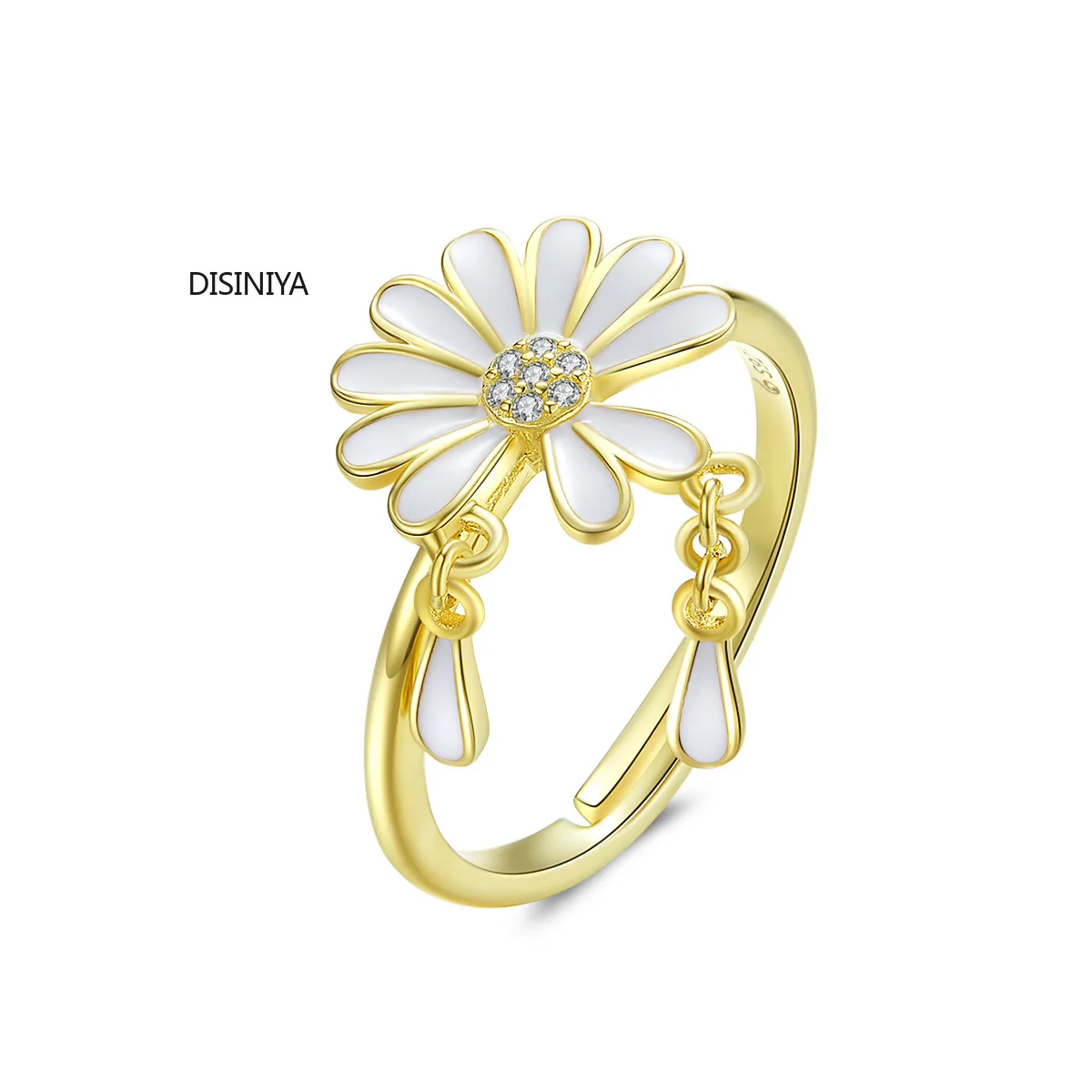 DISINIYA падения лепесток Маргаритка кольца для женщин цветок из белой эмали