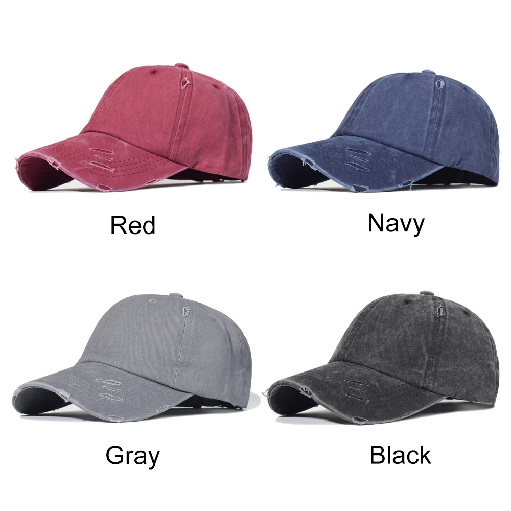 Washed Cotton Ponytail Baseball Caps Woman Adjustable Sports Hat Messy High Bun Hat Casual Solid Color Mesh Trucker Baseball Cap