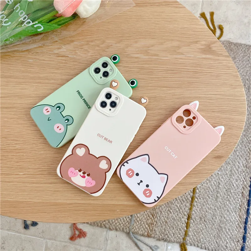 

3D Cartoon Cute Animals Creativity Soft Case For IPhone 12 11 Pro XR X XS Max 7 8 Plus Lens Protection Cover