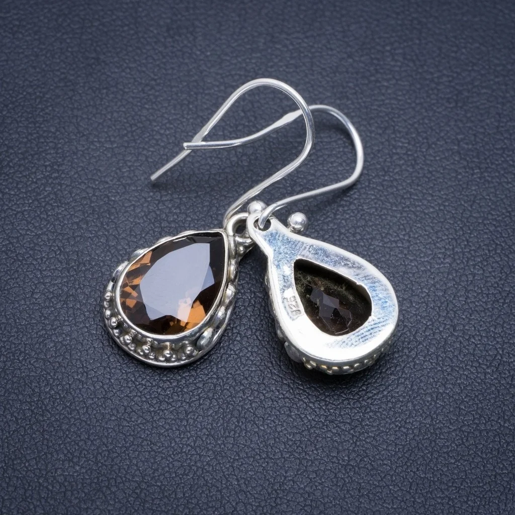 Серьги из натурального дымчатого кварца ручной работы уникальные серьги серебра