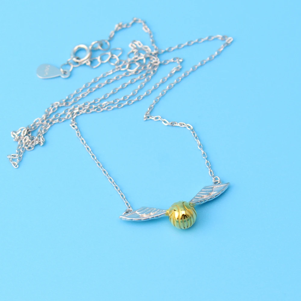 925 пробы Серебряный Золотой подвеска-снитч ожерелье крыло Дары смерти Шарм