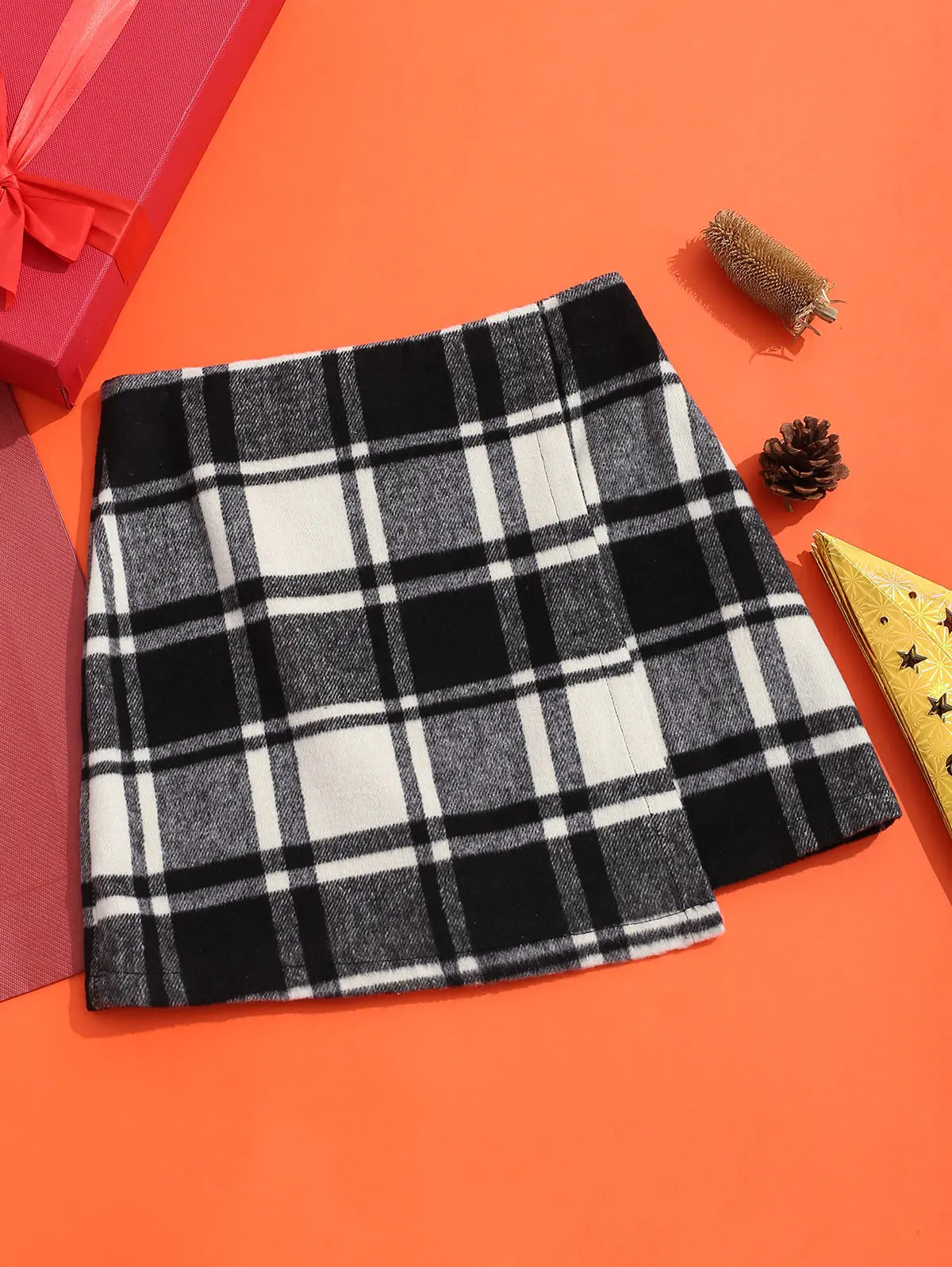 ZAFUL Женская Клетчатая Шерстяная мини-юбка трапециевидной формы с молнией сзади |