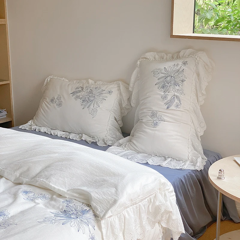 Вышитая кружевная юбка во французском стиле из потертого хлопка рифленая