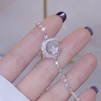14k real gold beautiful star moon bracelet for women charm cute bling aaa zirconia lady brasselet feminia adjustable string