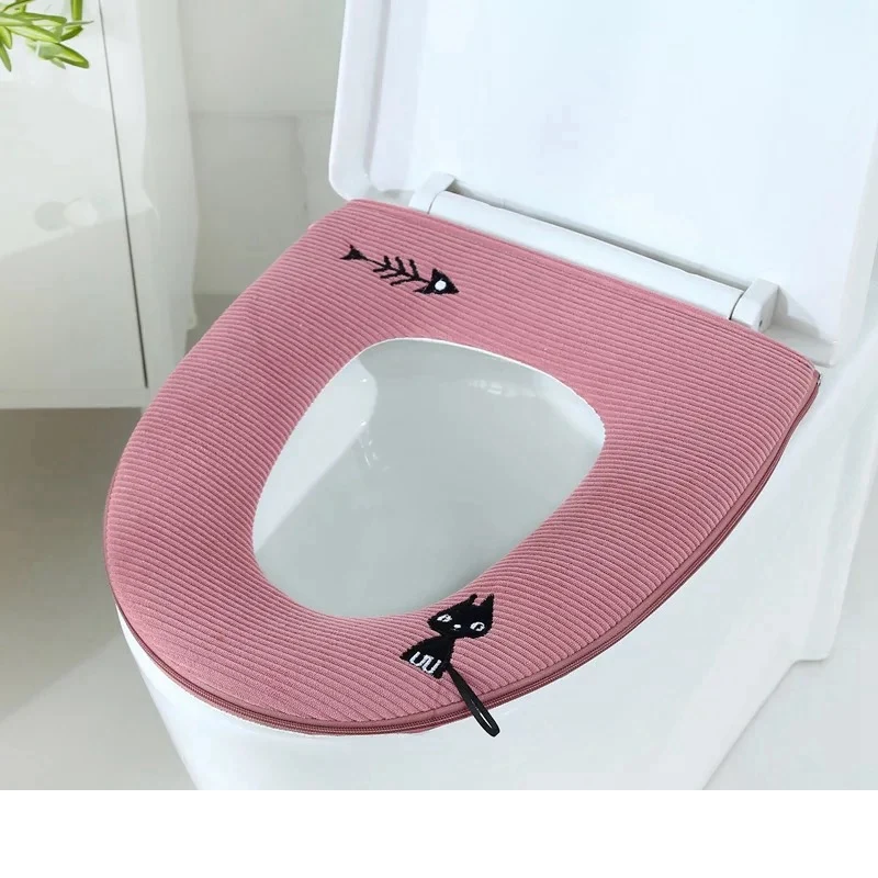 Pink Cat Зимний универсальный чехол на сиденье для унитаза, теплый мягкий плюшевый коврик на молнии для унитаза, чехол на сиденье для унитаза, аксессуары для украшения дома - Цвет: Pink Cat