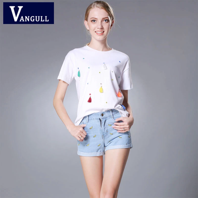 Новый стиль весна лето модные женские джинсовые шорты джинсы с вышивкой банана