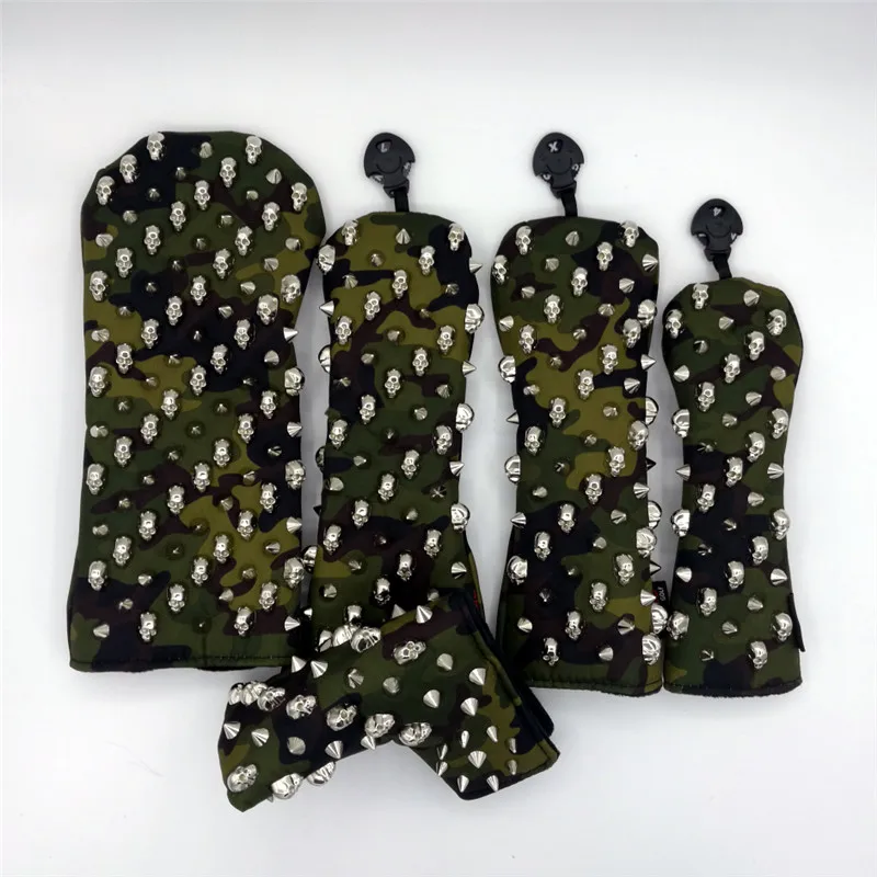 Чехлы для гольфа [с серебряным черепом и заклепками] камуфляжные зеленые чехлы