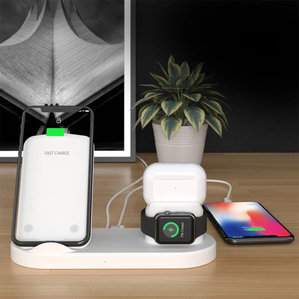 Фото 3в1 10 Вт Qi Беспроводное зарядное устройство подставка для iphone 11 AirPods Pro быстрая 3в1 10 Вт Qi Беспроводное зарядное устройство подставка для iphone 11 AirPods Pro быстрая
