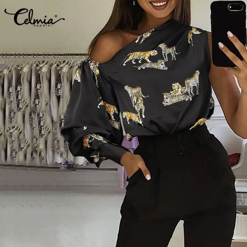 Женские атласные Блузы 5XL Celmia с открытыми плечами вечерние топы Повседневная