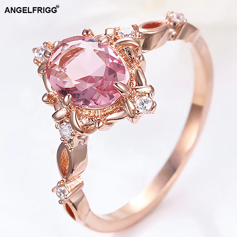 Женские кольца ANGELFRIGG розовое золото овальные с фианитами AAA для свадьбы помолвки