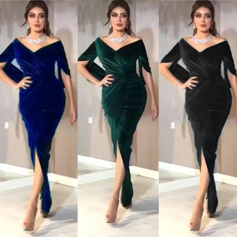 

Velvet Dinner Dresses Women's Overall 2022 Vetement Femme Luxury Evening Kaftan Dress Dashiki Outfits Ladies Slim Long Gowns