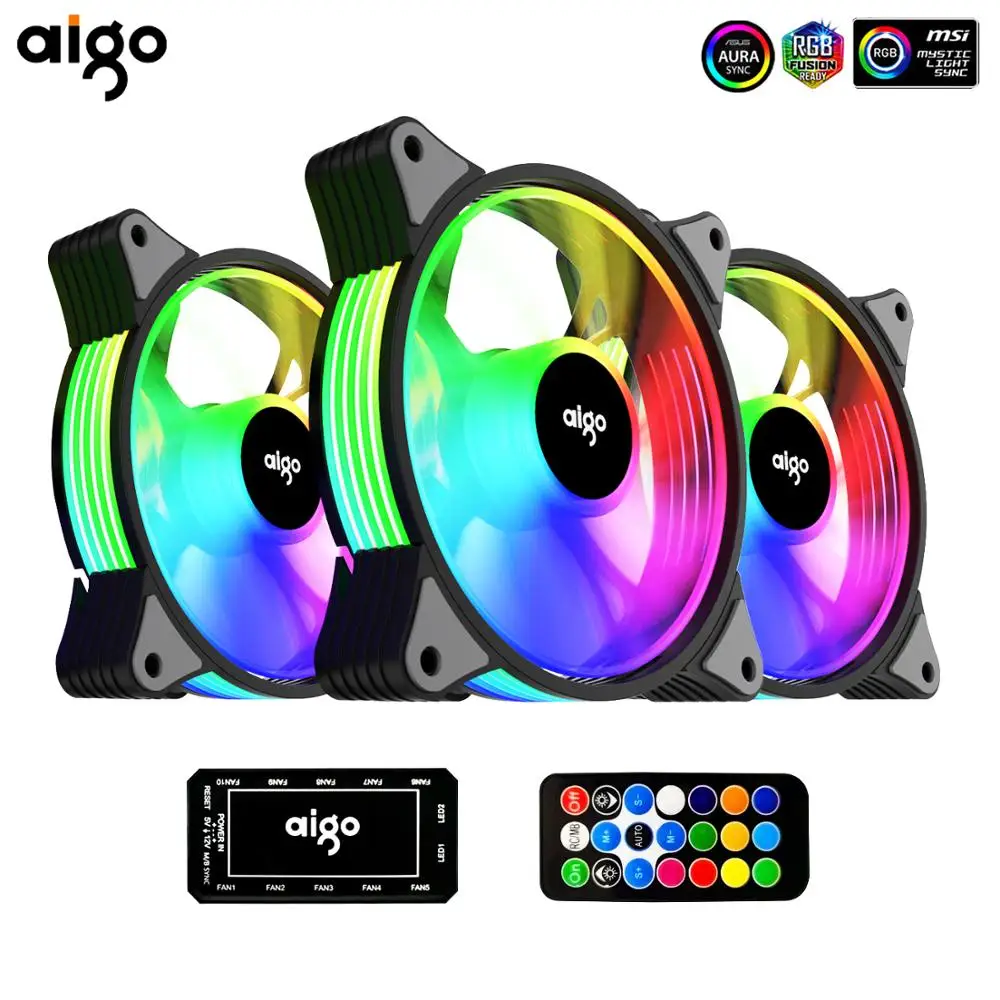 Aigo AR12 pc компьютер 120 мм чехол вентилятор RGB радиатор аура синхронизация SATA интерфейс 12 см кулер argb тихий вентилятор контроллер Вентилятор охлаждения - изображение