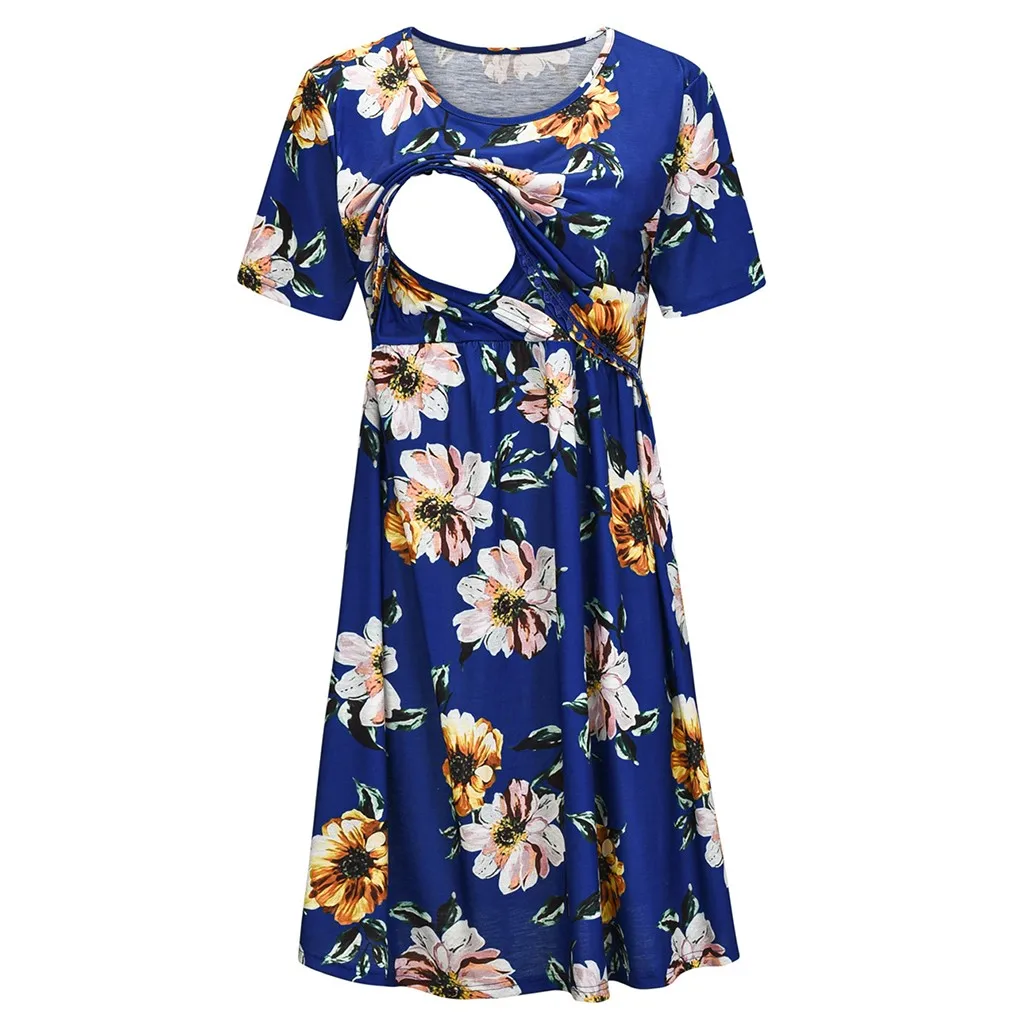 

Retro Pregnancy Dress Women Maternity Short Sleeve Floral Print Nursing Dress For Breastfeeding Ropa de maternidad 2022 New