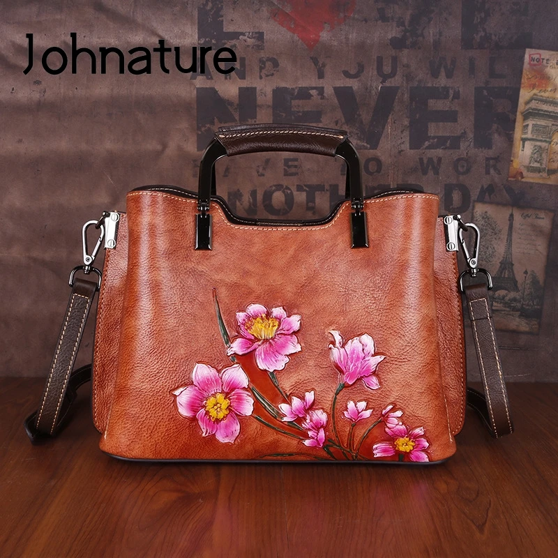 Женские сумки из натуральной кожи Johnature винтажные через плечо ручной работы