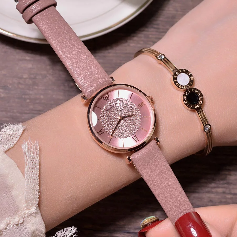Pink1 Модные женские часы со стразами, кварцевые, Гипсофилы, розовое золото, женские наручные часы, роскошный ремешок, романтические, креативные, Reloj Mujer, Римский циферблат - Цвет: Pink1