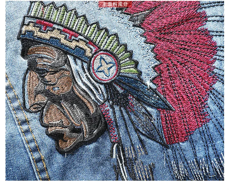 

2019 Europe and US tide brand Indian embroidery denim jacket men's Japanese youth large size Hip Hop Fashion Vintage Jacket