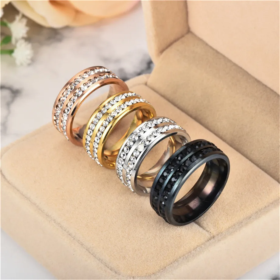 

Hip Hop Iced Out Cubic Zircon Rings For Women/Men Gold Color Stainless Steel Wedding Engagement Ring Jewelry Female Male Anillo