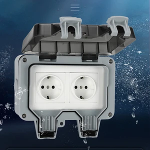 KUTUMAIE EU outdoor dedicated socket, dustproof, waterproof, anti-theft wall-mounted socket P66 two EU rainproof charging socket