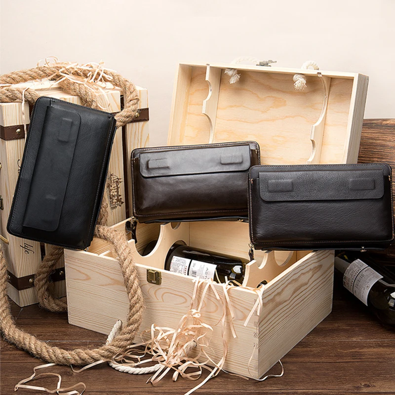 Luufan Genuine Leather Business Type Clutch Purse Big Capacity Long Wallet With Wristlet Leather Big Wallet For Phone Passport