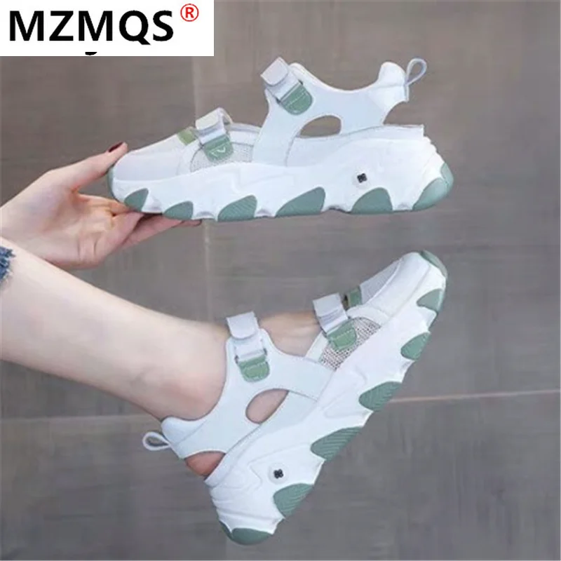 

2021 New Summer Women's Sandals Comfortable Platform Casual Sandals Fashion Velcro Baotou Outdoor Mid Heel Sneakers Sandals
