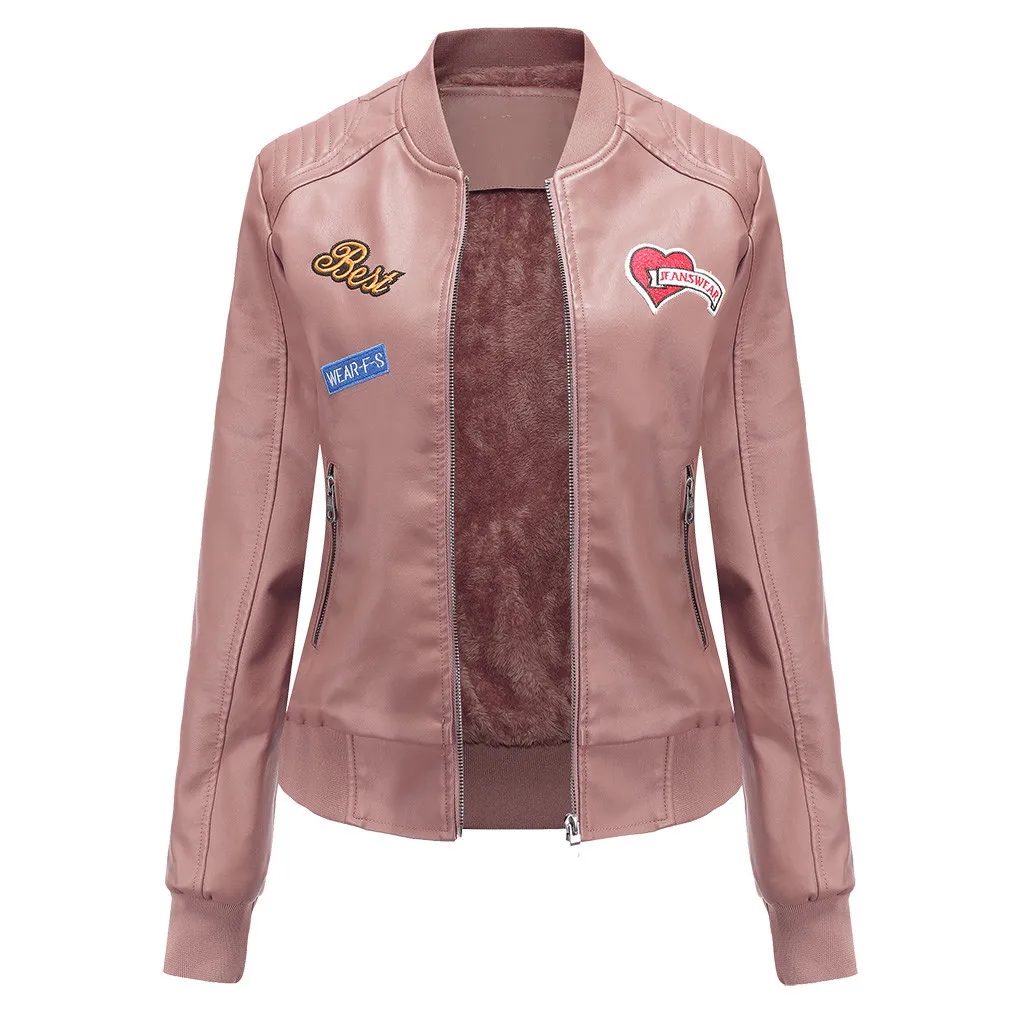 

Autumn And Winter New Style Velvet Women's Baseball Leather Jacket Female Casual Coat Trend Biker Faux Leather Jackets Women