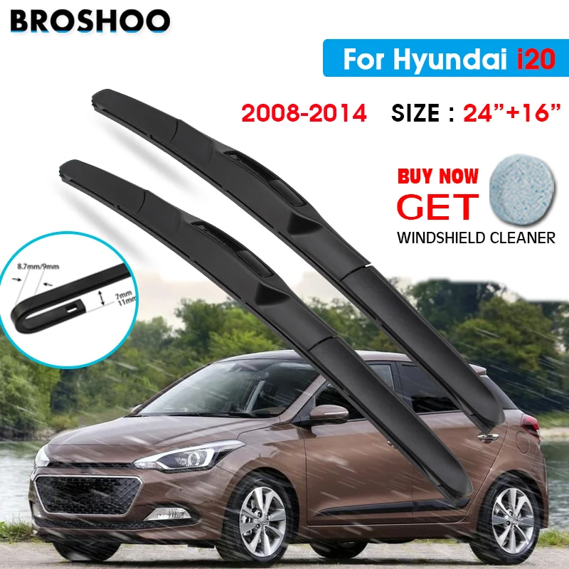 

Car Wiper Blade For Hyundai i20 24"+16" 2008-2014 Auto Windscreen Windshield Wipers Blades Window Wash Fit U Hook Arms
