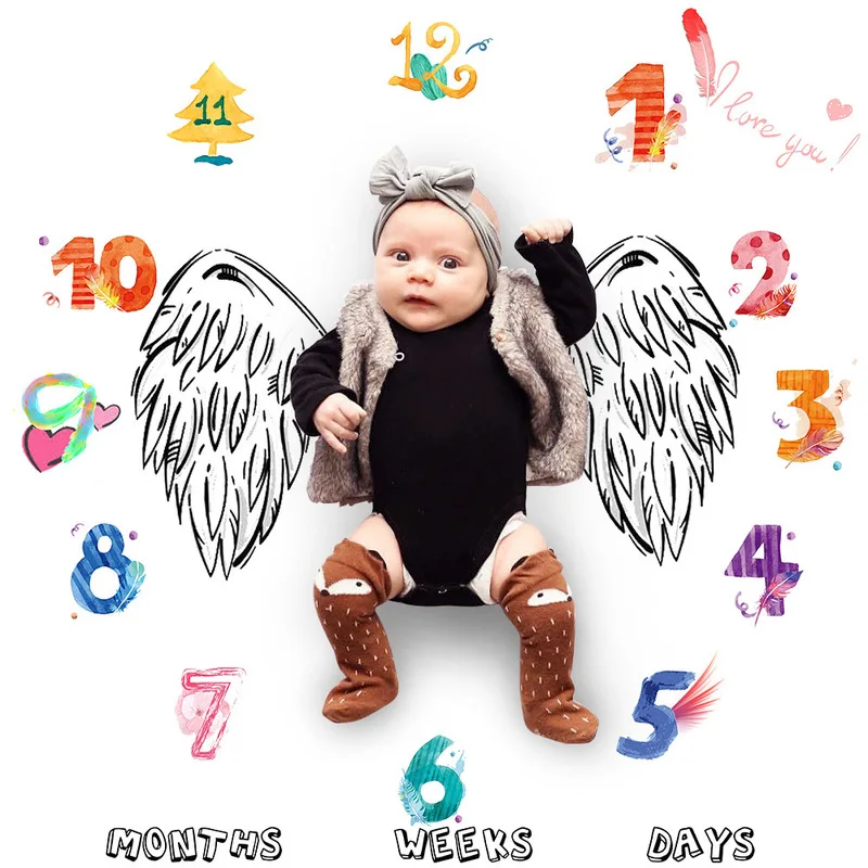 

Baby Angel wings Photograph Background Cloth Monthly Milestone Anniversary Blanket Newborns Photo Props Growth Souvenir Blanket