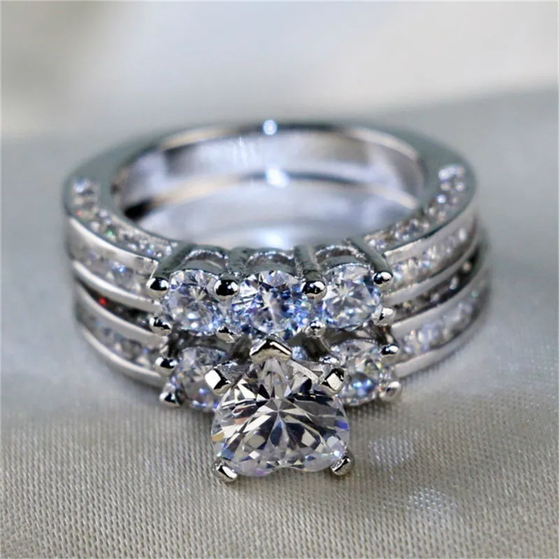 Роскошные сердце Форма с украшением в виде кристаллов Пара Кольца комплект