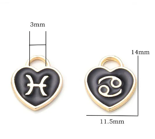 

12pcs/lot 11*14mm 12 constellations heart Alloy Dripping Oil Pendants for DIY Handmade Jewelry Necklace Accessories fg3s