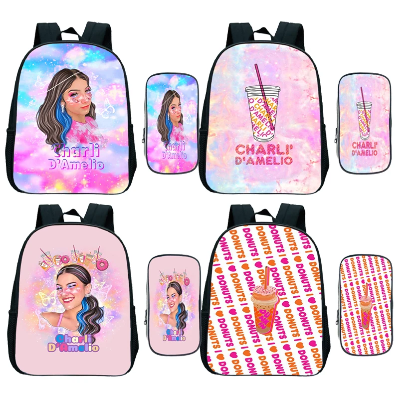 

2pcs Set Charli Damelio Backpack Students Schoolbag Teens Bookbag Rucksack Girls Boys Travel Mochila with Pen Bag