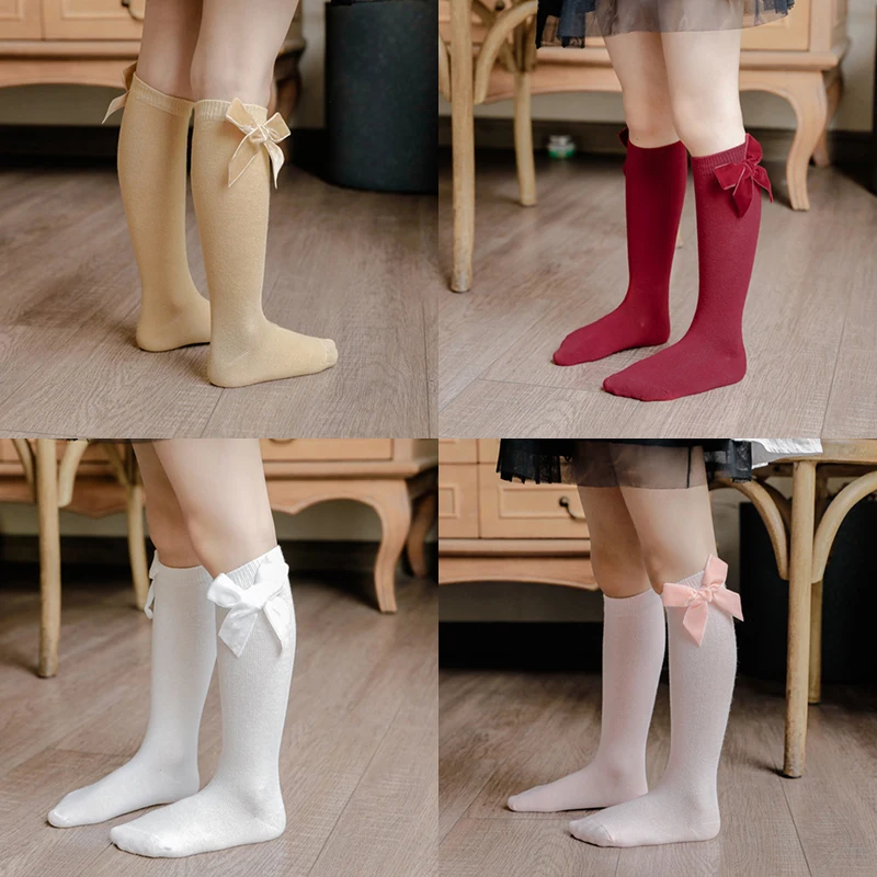 Calcetines de princesa para reci&eacute;n nacidos, lazo grande para ni&ntilde;os, oto&ntilde;o e invierno, accesorios para beb&eacute;s, regalo para reci&eacute;n nacidos de 3 a 36M-1