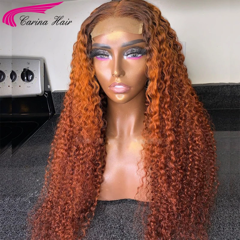 Парики из натуральных волос оранжевого имбирного цвета с эффектом деграде 180%