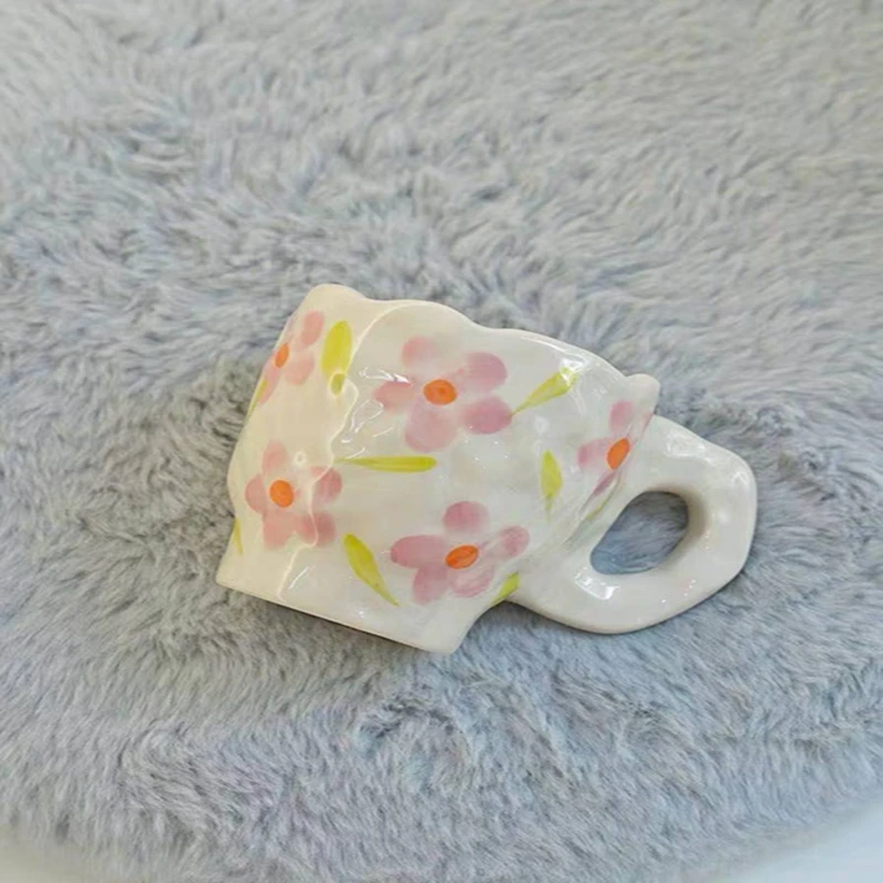 

2PCS/LOT Japanese Hand Holding Cup Handmade Irregular Hand-painted Flower Ceramic Cup INS Mark Cup Coffee Cup
