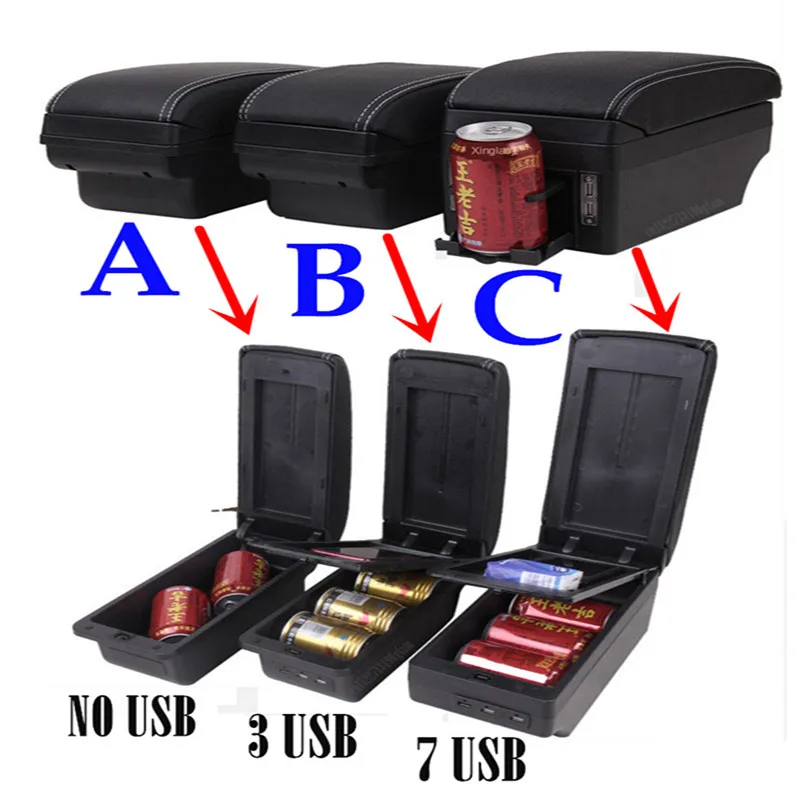 For Mitsubishi Colt Armrest box Interior special Retrofit parts Center Car Armrest box Center Storage box USB LED 4
