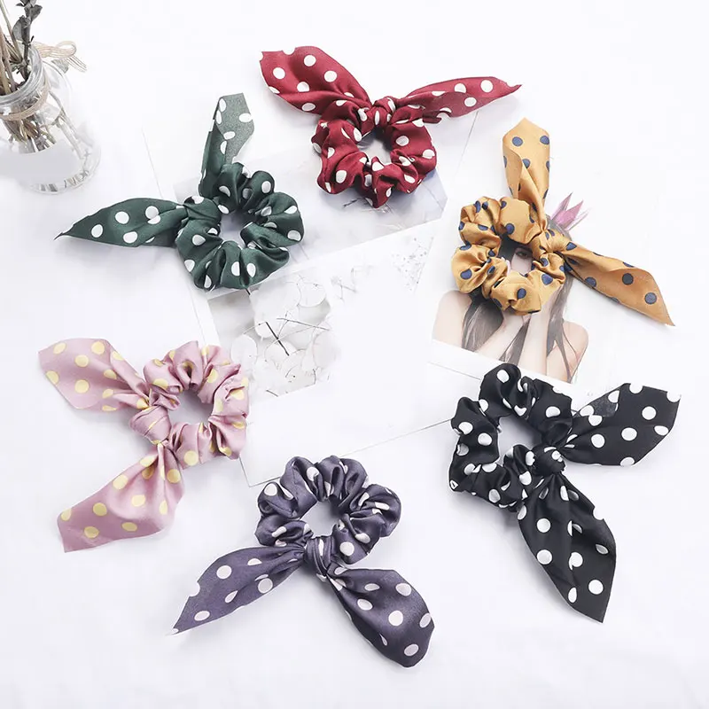Новые корейские женские резинки для волос с принтом в горошек банты держатель