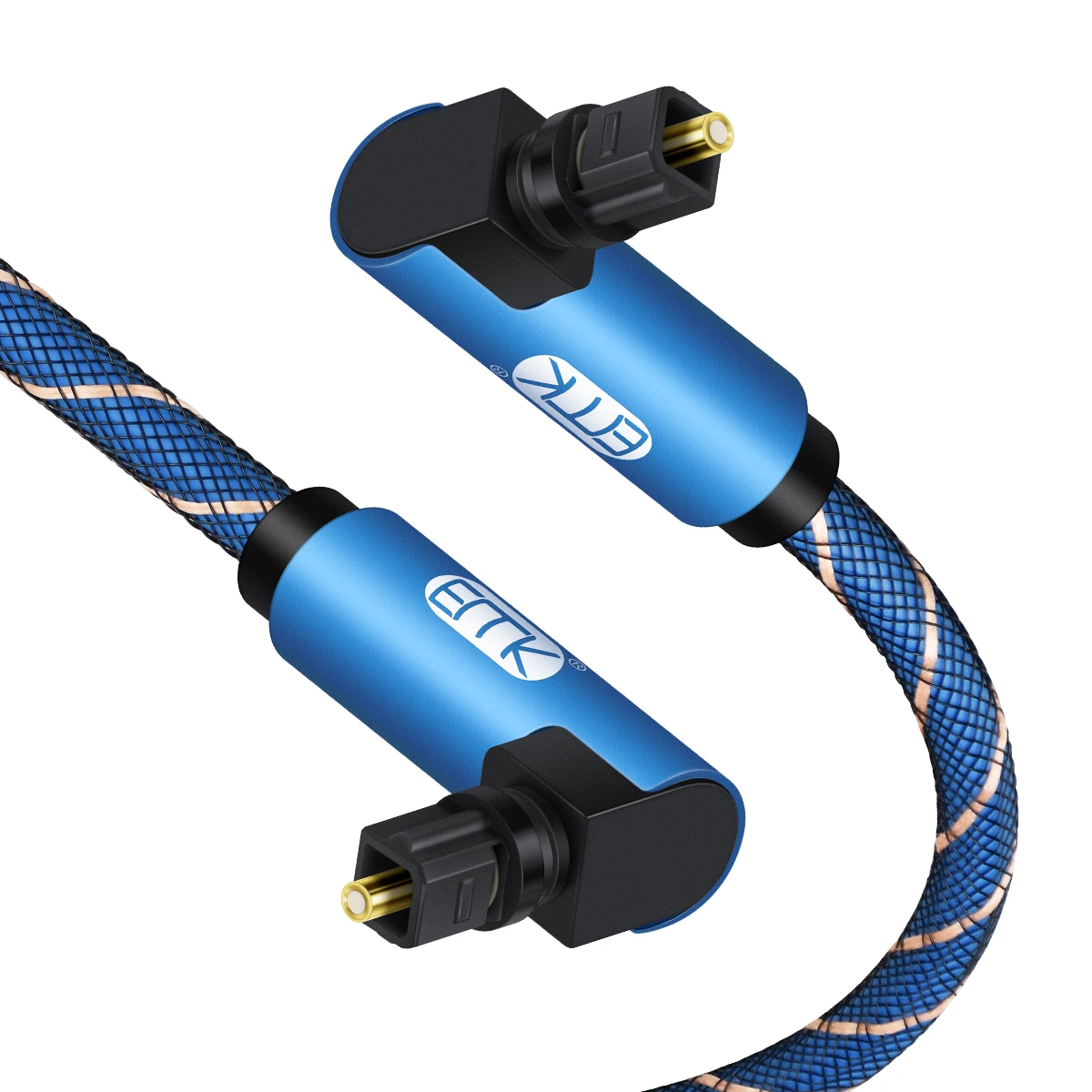 EMK Dual Right Angle Optical Audio Cable 90 Degree Toslink Cable Nylon Braided Digital Audio Optical Fiber Cable for SoundBar TV