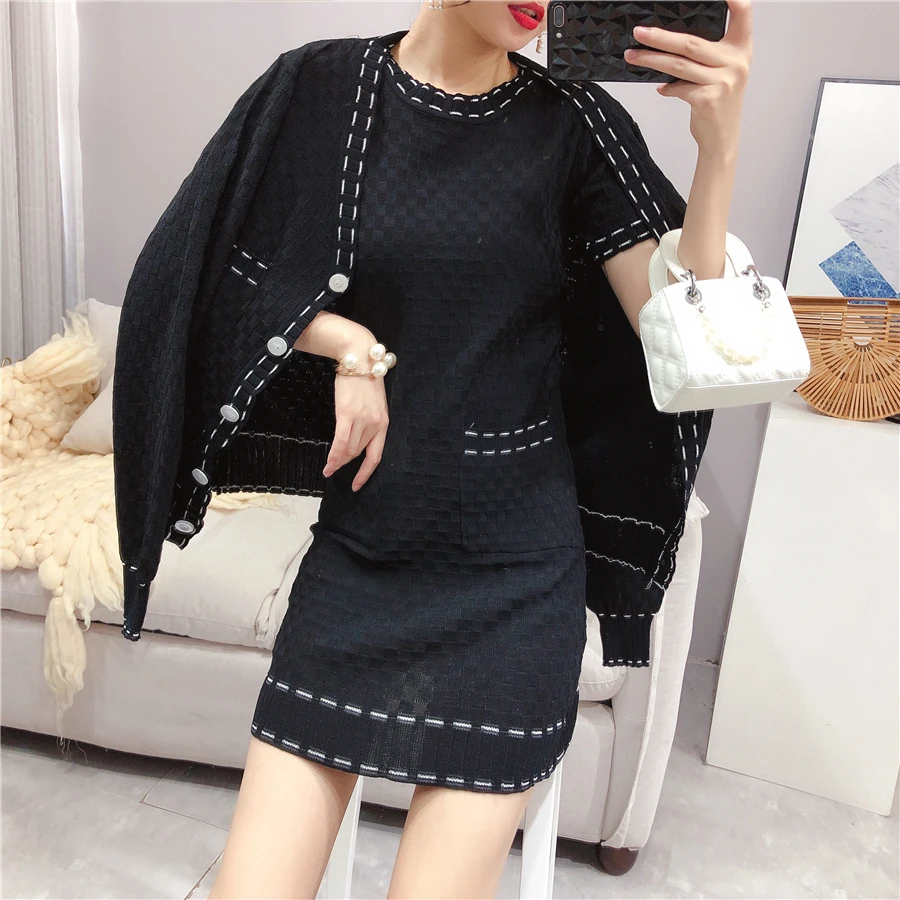 Женский комплект из 2 предметов пальто с V-образным вырезом и облегающее платье