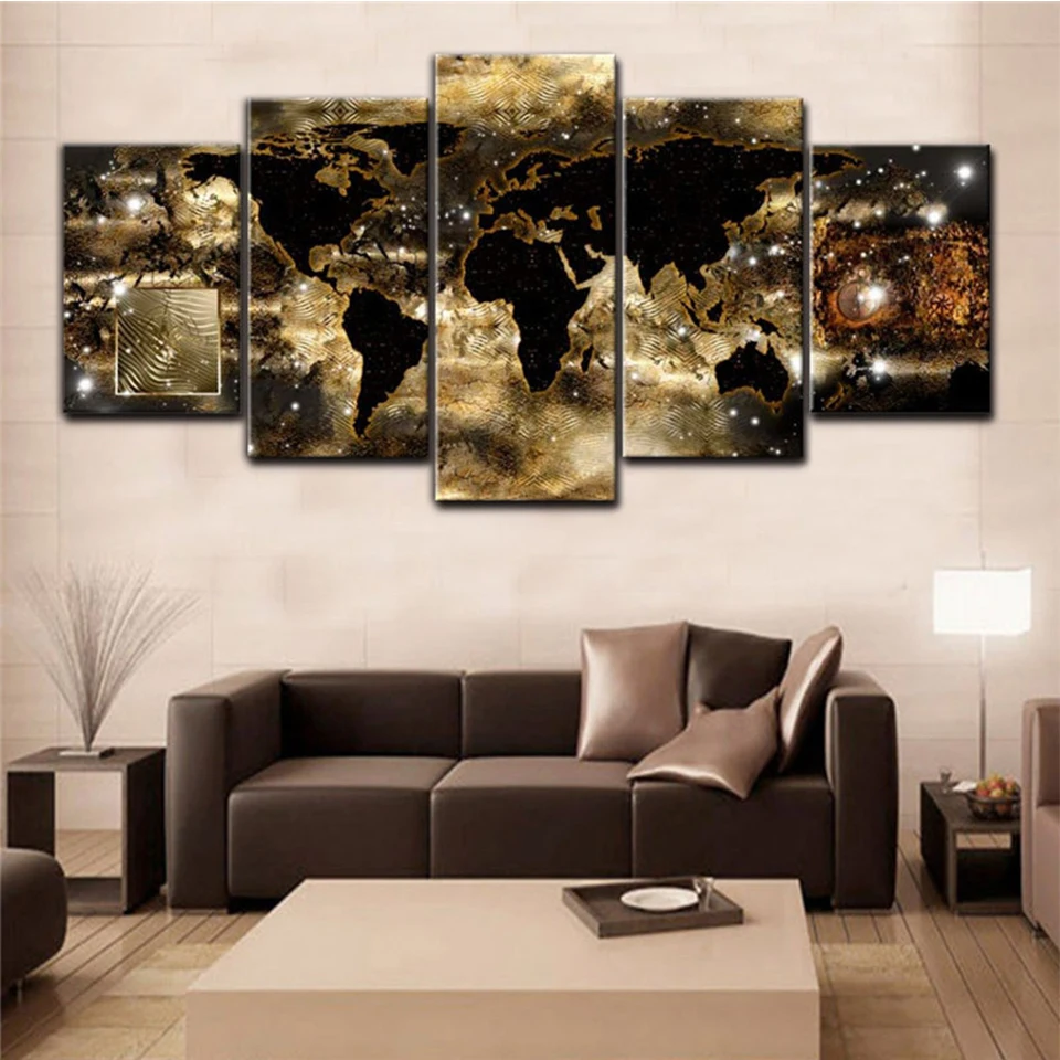 

Full square round diamond painting Gold World Map diamond embroidery rhinestone mosaic diamond inlaid pattern 5 PCS B80