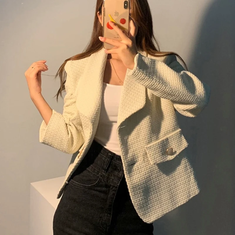 Офисные женские блейзеры с отложным воротником однобортные Пиджаки длинным