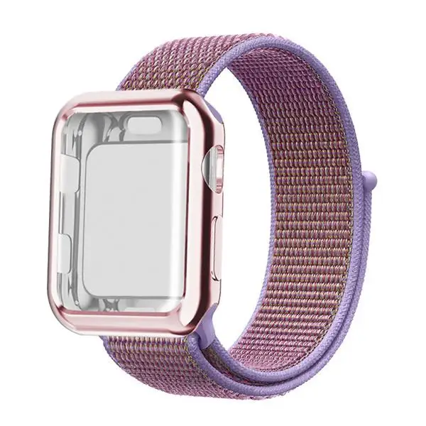 NEW Lilac Ремешок для часов для apple Watch полосы спортивный бесшовный correa apple watch 4 3 наручных часов iwatch, ремешок 38 мм 42-44/40 мм нейлоновый браслет+ чехол для часов - Цвет ремешка: NEW Lilac