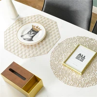 46pcs gold round hollow placemats kitchen pvc mats for dining table drink coasters set non slip coffee cup pad hotel restaurant