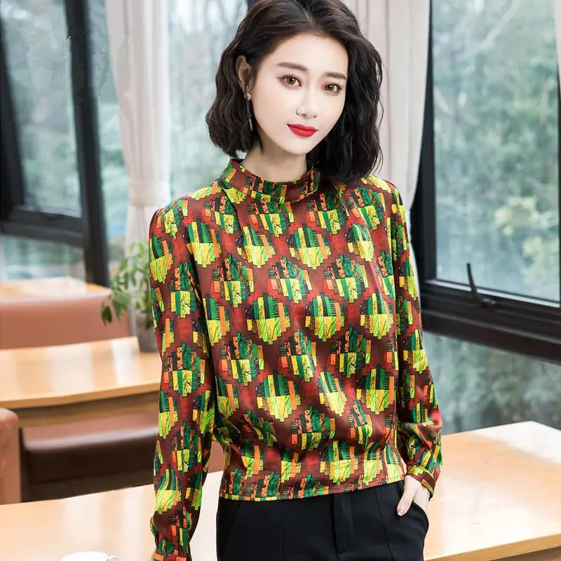 Женские весенне-летние стильные шелковые блузки рубашки женские водолазки с