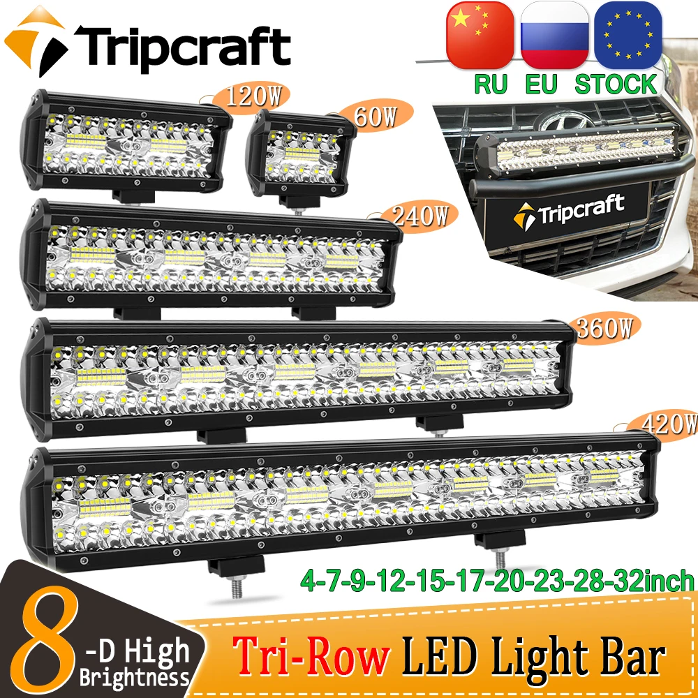 Tripcraft 3Rows LED Bar 4-32 inch LED Light Bar combo beam LED Work Light for Car Tractor Boat OffRoad 4x4 Truck SUV ATV 12V 24V