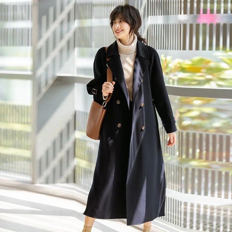 

and 2020 autumn winter new double-breasted raglan sleeves plus long double-sided wool woolen coat female