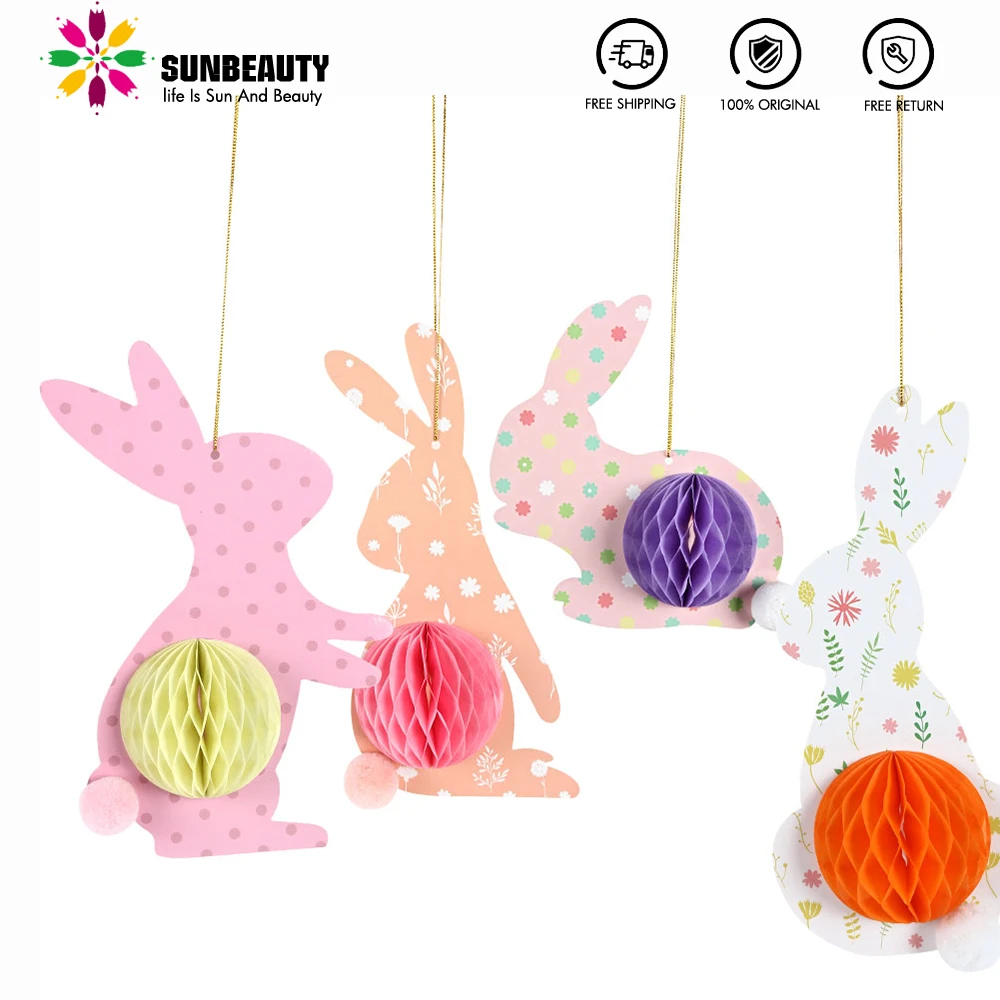 Пасхальный кролик 4 шт. в упаковке украшения из сот с шариковыми хвостами