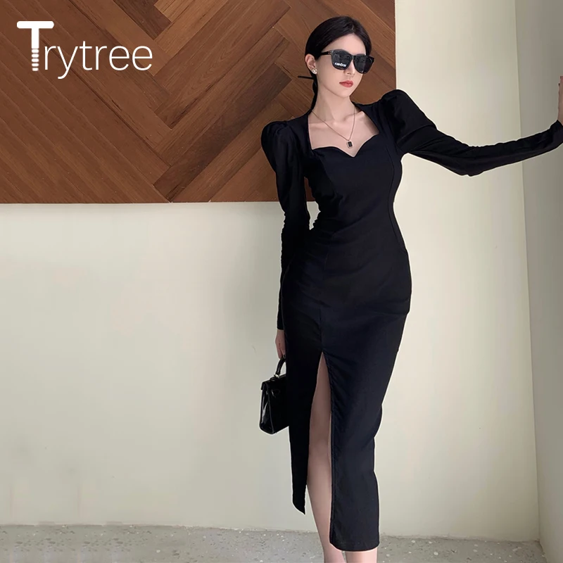 Весенне-осеннее Сексуальное Женское облегающее платье Trytree с длинным рукавом