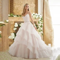 light pink organza pleated ruffles beading elegant bespoke wedding dresses