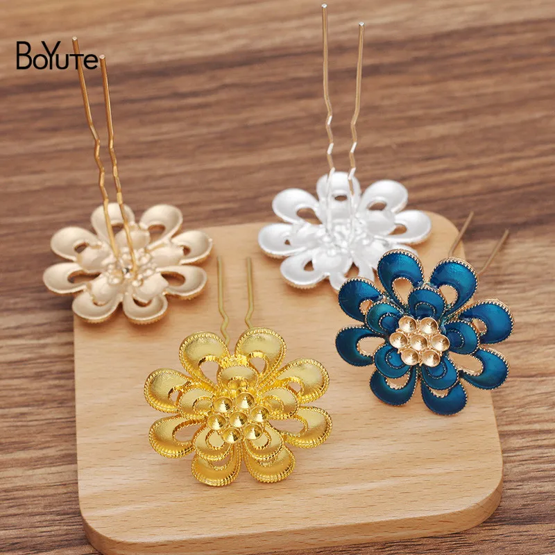 

BoYuTe (5 Pieces/Lot) 44.5MM Alloy Flower Hairpin Hair Fork Materials Diy Antique Chinese Clothing Accessories